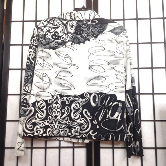 Jackets Galore Black White Embellished Zip Front Blazer Shirt Jacket M/L - Picture 8 of 10